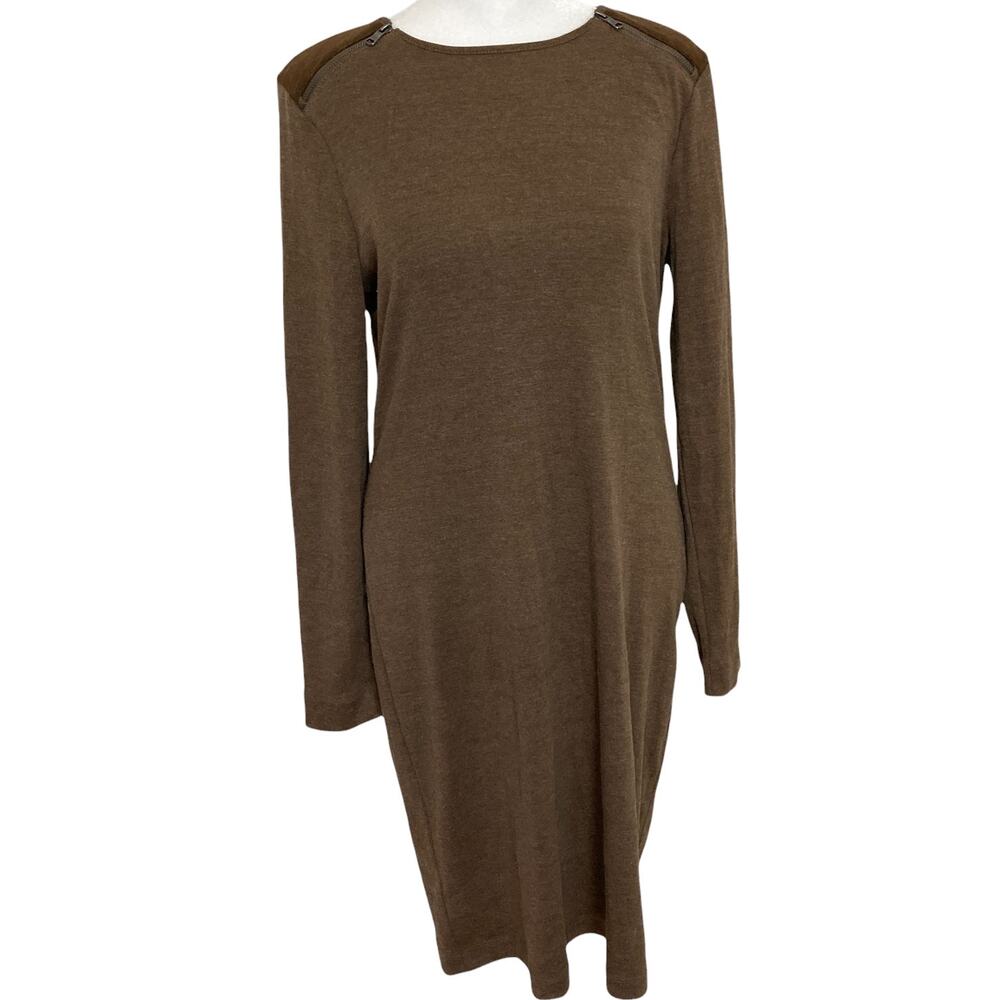 Vtg LRL Lauren Jeans Co Chocolate Dress size M Shoulder Zipper Suede detail